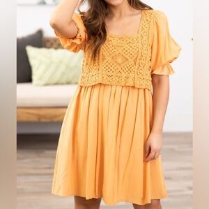 Peachy Orange Crochet Boho Indie Heyson Mini Dress Size Large